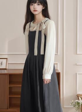 衬衫吊带裙假两件衣裙2026女春季新款法式裙子长裙6502
