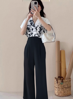高级感气质御姐范连体裤夏季时尚百搭高腰显瘦直筒裤连体衣D0867