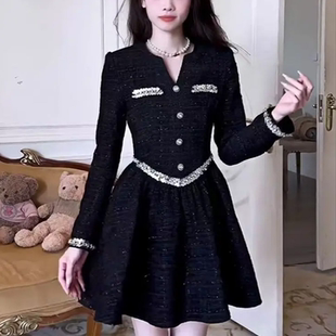 名媛连衣裙女D0260 有里布小香风显瘦设计感气质法式 长 短款