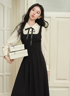 假两件学院风衬衫连衣裙2025春新款气质减龄长袖女装显瘦裙子2941