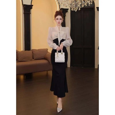 时尚法式显瘦女装2026秋季新款长袖设计感拼接连衣裙LJ0094