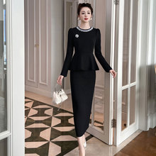 2025秋季新款法式气质修身显示褶边上衣半裙套装两件套D3845A