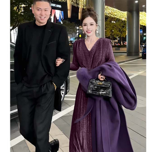 2026春季 亮闪闪收腰显瘦裙子休闲百搭紫色连衣裙D5051 爆款