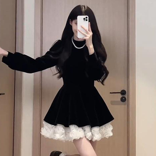 公主气质时尚A字连衣裙2026春新款短裙显瘦长袖小个子裙子女2976