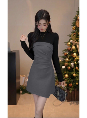 2026春季新款爆款轻奢风裙子不规则拼接假两件连衣裙女D4715