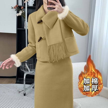 2025冬季新款加棉加厚法式小香风外套半裙套装两件套QY0123