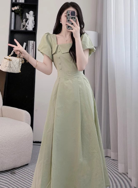 绿色连衣裙女夏2025新款收腰气质高冷御姐风超好看长裙子D1357