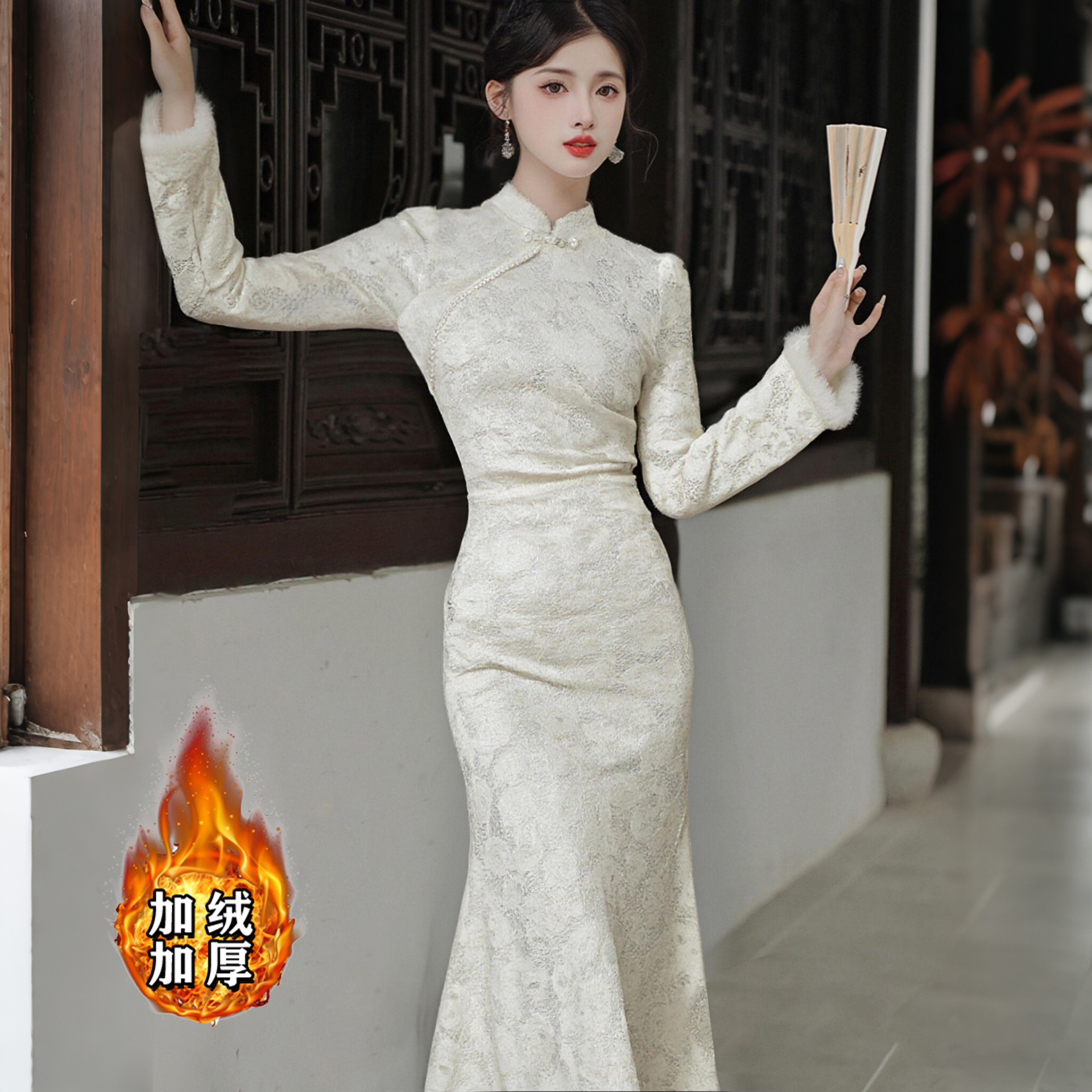 2025冬季新款加绒加厚旗袍高端改良版少女年轻款国风连衣裙D4184