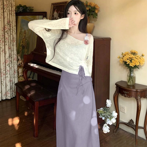 两件套2026夏季新款女立体花朵吊带裙温柔外搭罩衫气质套装D7070