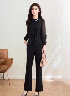 2025早秋新款职业套装女士轻奢高级感洋气上衣长裤两件套D3347