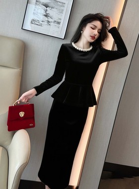 2026春季新款法式高端气质连衣裙年会演出重工礼服裙D4514A