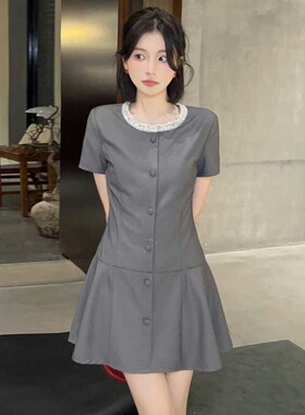 气质百搭收腰连衣裙女2026夏款新款显瘦百搭拼接薄裙子D1002