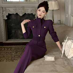 修身名媛百搭连衣裙2025春气质轻奢收腰时尚职业女装长裙2698