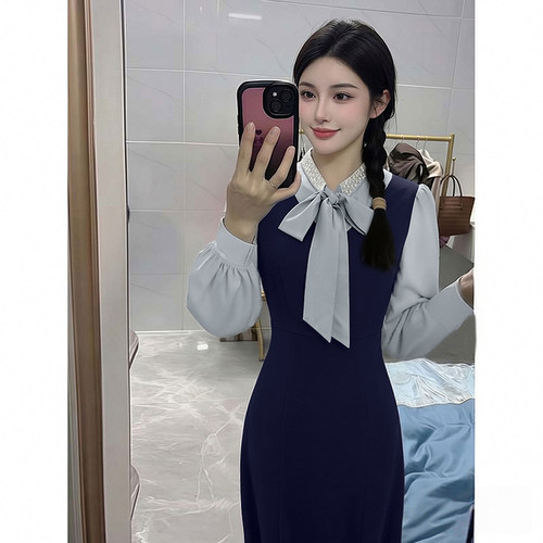 2026春季新款女名媛气质高级感收腰设计连衣裙法式复古长裙D4764