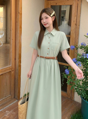 有里衬送腰带女装学院风收腰衬衫2026夏季新款polo领裙子1196