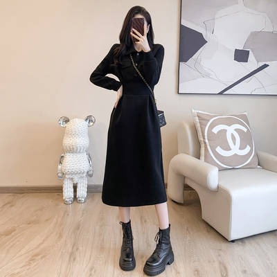 2025新款赫本风黑色休闲洋气polo连衣裙收腰气质高级感裙子女6092