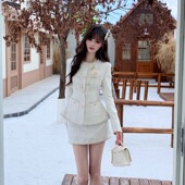 有里布送胸针小香风套装 2025秋新款 编织亮片外套半裙两件套HY0132