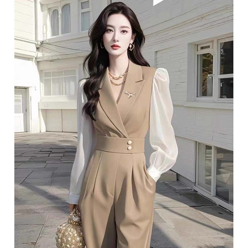 2025春秋新款气质女神范西装领连衣阔腿连体裤LJ0017