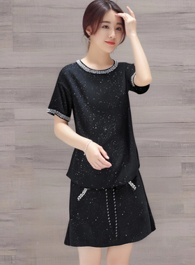 【两件套】时尚夏季休闲气质短袖高级感温柔半裙套装女D1856B