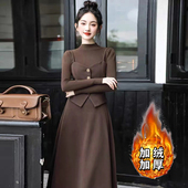 显瘦穿搭假两件裙子A8024 加绒加厚小香风高级感连衣裙2025秋新款