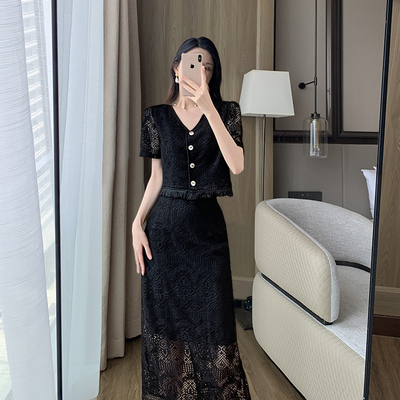 有里布法式半身裙套装2026夏季新款小香风蕾丝裙子两件套女1456