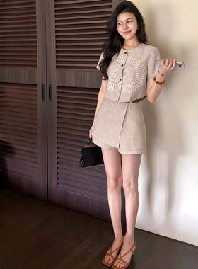两件套含腰带2026夏季新款女新中式复古设计感上衣裤套装D8846