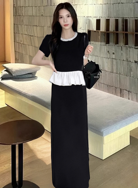 设计拼接花边褶皱不规则两件套2025夏季女时尚减龄收腰套装D2076A