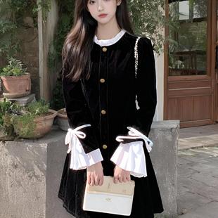 纯欲风甜美收腰显瘦短裙2025春季 设计感拼接黑色连衣裙2353 新款