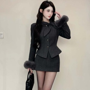 毛呢外套辣妹套装 有里布网红时尚 两件套DM0147 新款 2025秋冬季