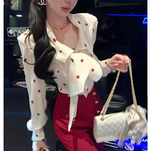 复古修身 长袖 波点衬衫 2026秋季 长裤 法式 西装 两件套D3530 新款