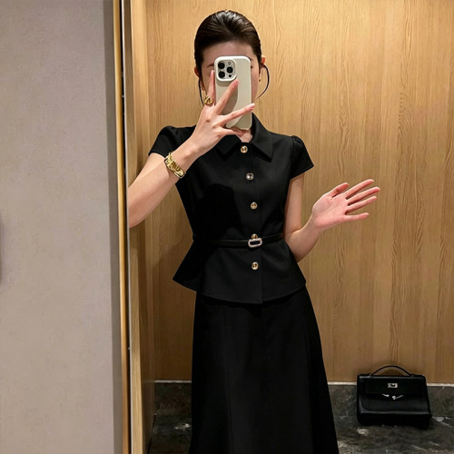 送腰带2026夏季新款女高级感上衣鱼尾半身裙气质两件套套装D7700