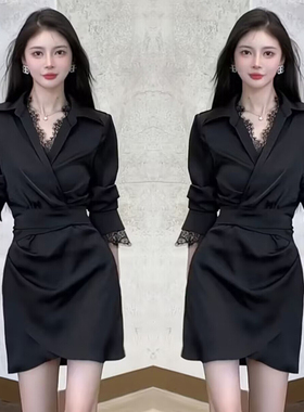 高级感气质女神范连衣裙2026新款显瘦百搭中长款蕾丝袖裙子D0280
