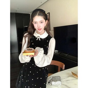 黑色短裙撞色连衣裙2026春季新款法式气质打底裙子TX0408