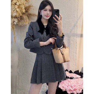 2025秋冬新款 裙高级感短外套小个子百褶裙两件套TX0208 有里布套装