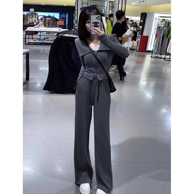 2026春秋新款网红爆款炸街翻领卫衣+阔腿裤套装两件套JT0041