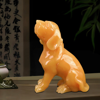 米黄玉狗摆件家居办公装饰