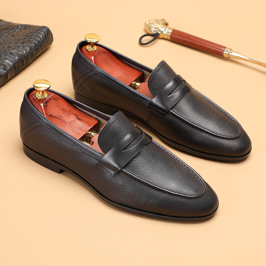 一脚蹬懒人鞋套脚商务休闲皮鞋英伦风真皮乐福鞋男豆豆鞋黑色舒适