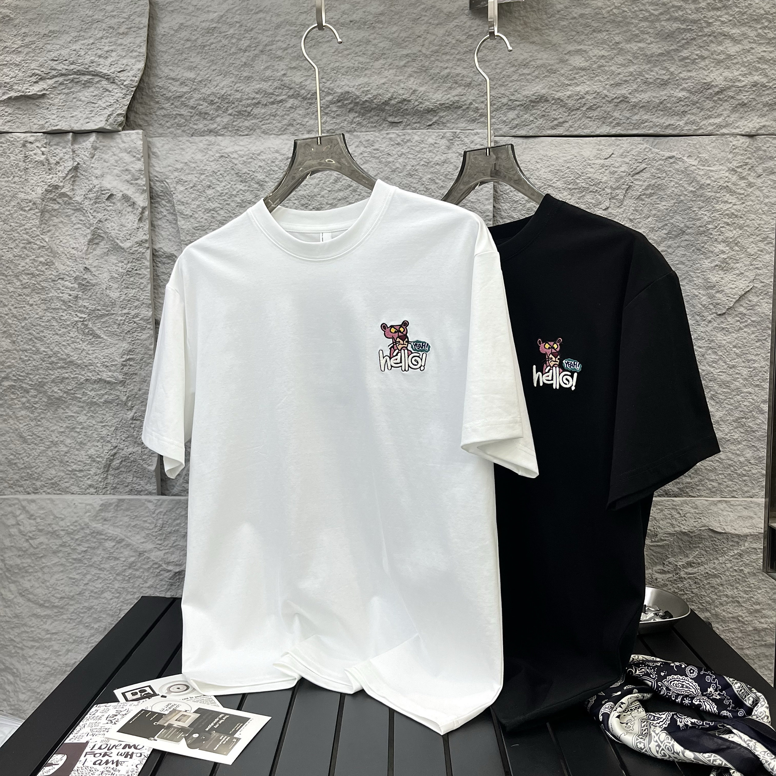 2025新款宽松卡通粉红豹印花短袖t恤男情侣潮ins半袖体恤上衣潮流