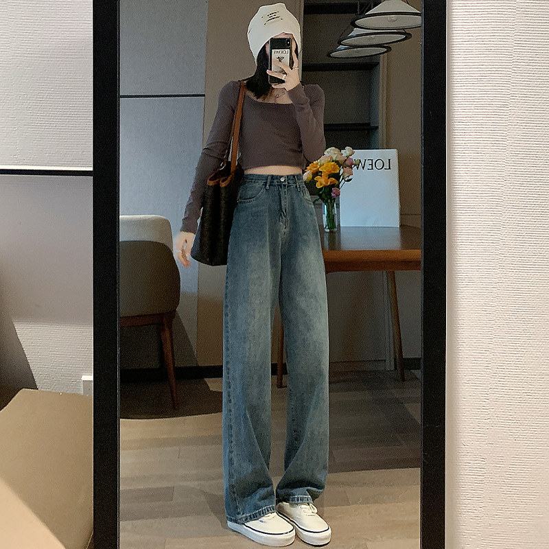 复古窄版阔腿牛仔裤女2024新款夏季高腰直筒宽松小个子爆款拖地裤,女装/女士精品,牛仔裤,淘宝优惠券,粉丝福利购,淘宝优惠卷
