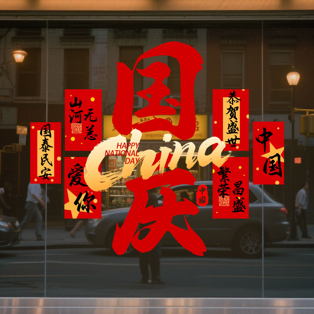 中秋国庆节氛围布置玻璃贴纸橱窗装饰新款图画商场店铺酒店静电贴