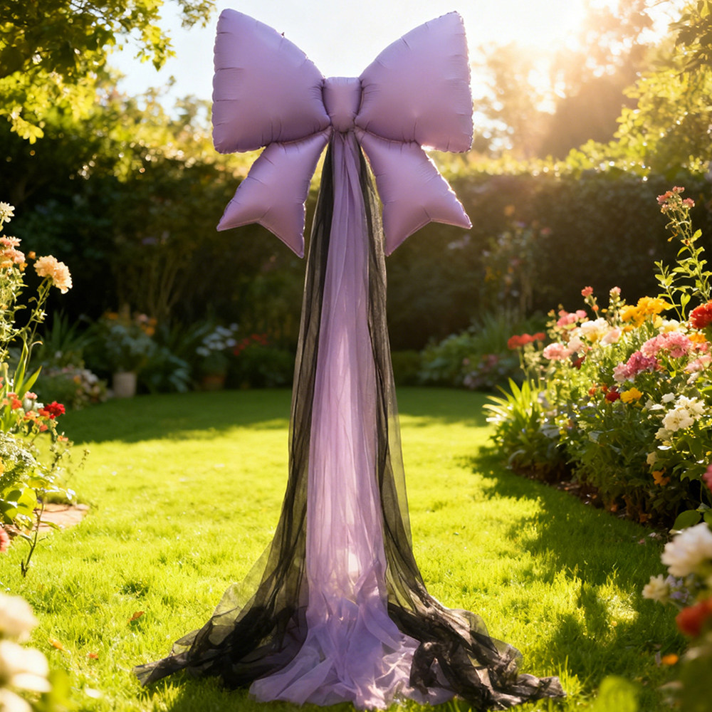 宝宝女孩周岁生日酷洛米黑紫色网纱气球超大蝴蝶布置拍照道具氛围