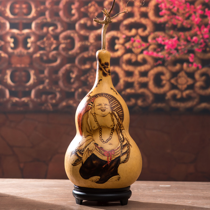 大葫芦手工烙画工艺品书房摆件装饰品弥勒佛大肚佛笑佛家宅居风水