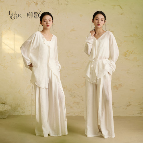 柳歌现代舞服装女垂感衬衫套装