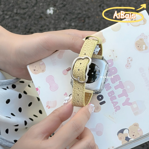 《小熊扣荔枝纹》适用iwatchs10苹果手表s11表带applewatch9皮质8