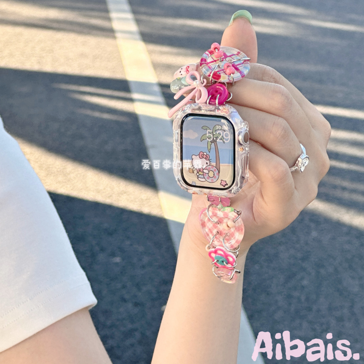 《粉色纽扣苹果》原创适用iwatch11苹果手表10表带applewatch9女8