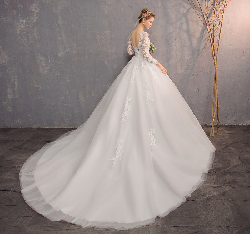 Wedding dress bride 2019 new pattern French Off Shoulder Long-sleeved Tailing Show thin Wedding dressin the Women's clothing/Boutique , Wedding/Cheongsam/Formal dress , Wedding  category - from Buy2taobao.com to provide professional Taobao agent buy service