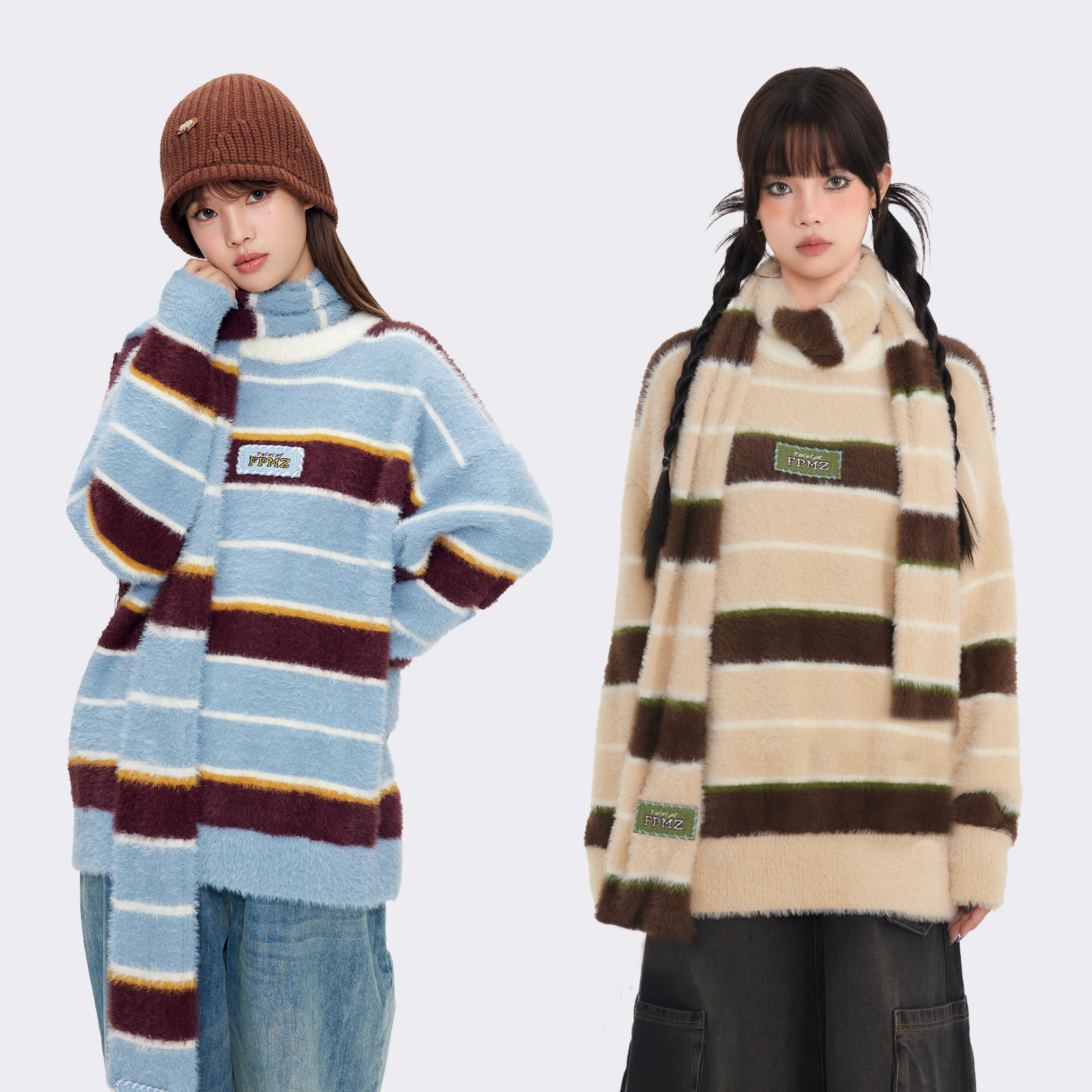 马海毛毛衣FPMZ含围巾套头圆领