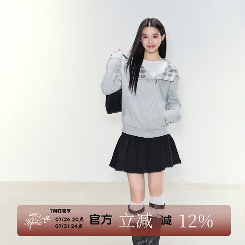 FPMZ蝉鸣唤夏格子连帽卫衣开衫