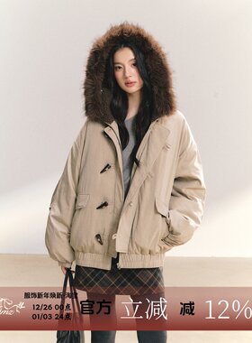 FPMZ联名ANDN【琥珀琉璃】连帽大毛领牛角扣派克服冬女棉服