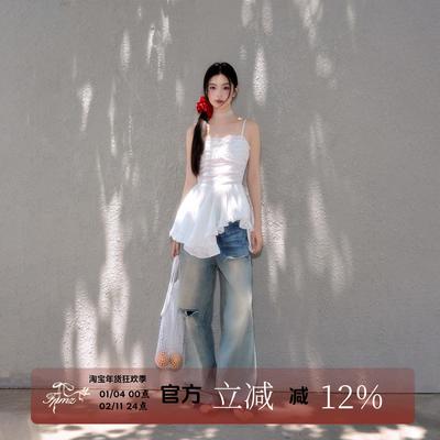 FPMZ镂空花边绑带不规则抹胸可拆卸肩带度假风吊带上衣连衣裙半裙